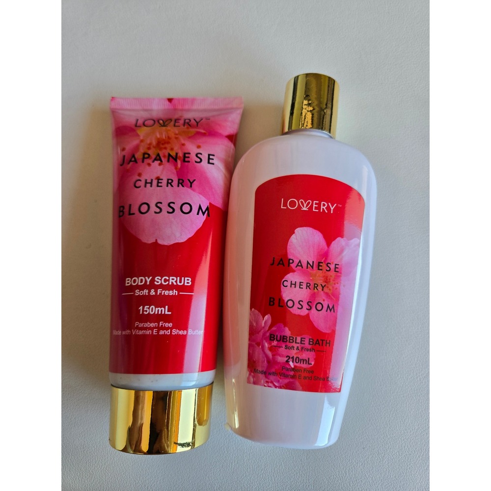 Lovery Japanese Cherry Blossom Bubble Bath & Body Scrub Spa Set Paraben Free